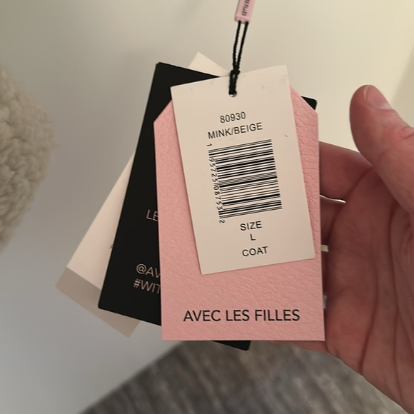 NWT Avec Les Filles Snap Front Coat Shearling Leather Mink/Beige L Shopbop - Picture 5 of 6